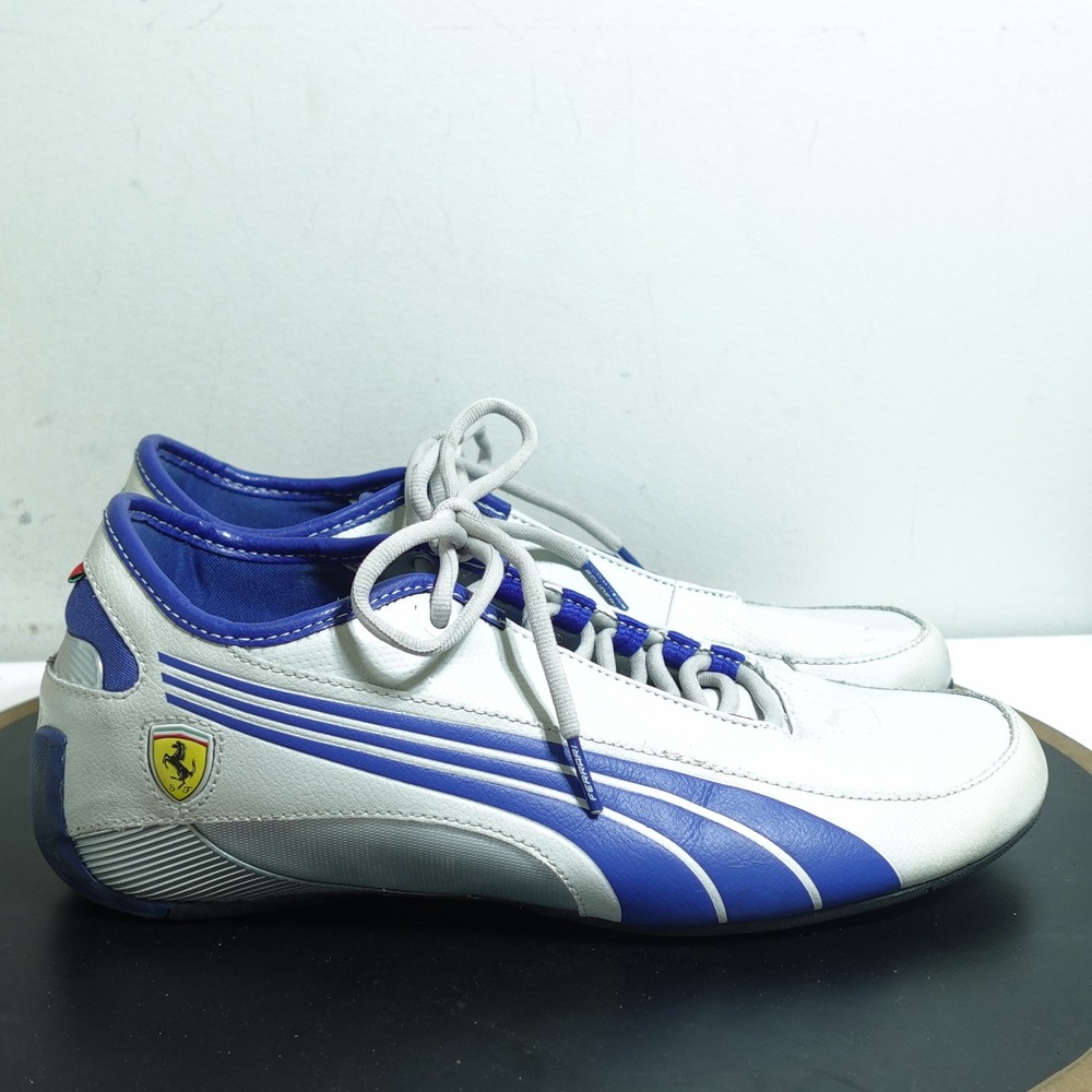 Puma Ferrari Drift Cat Driving Shoes‎ Men US 8.5 White Blue Leather Motorsport